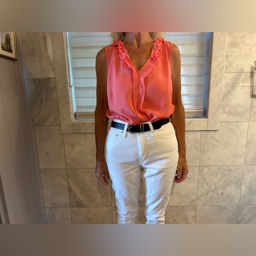 Peach Ruffle neck sleeveless blouse